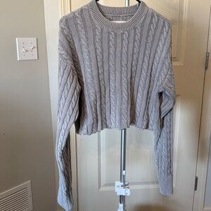 Aerie Light Gray Cable Knit Sweater